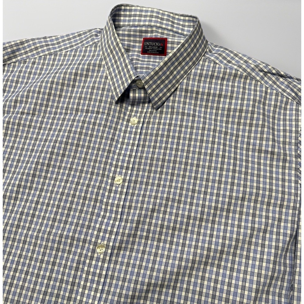 UNTUCKit 2XL Blue White Check Long Sleeve Polyester Relaxed Fit Shirt